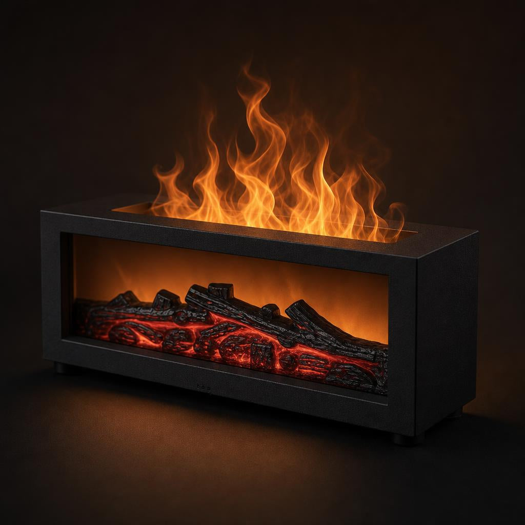 Whispering Flame diffuser, close detail of the glass window and flame